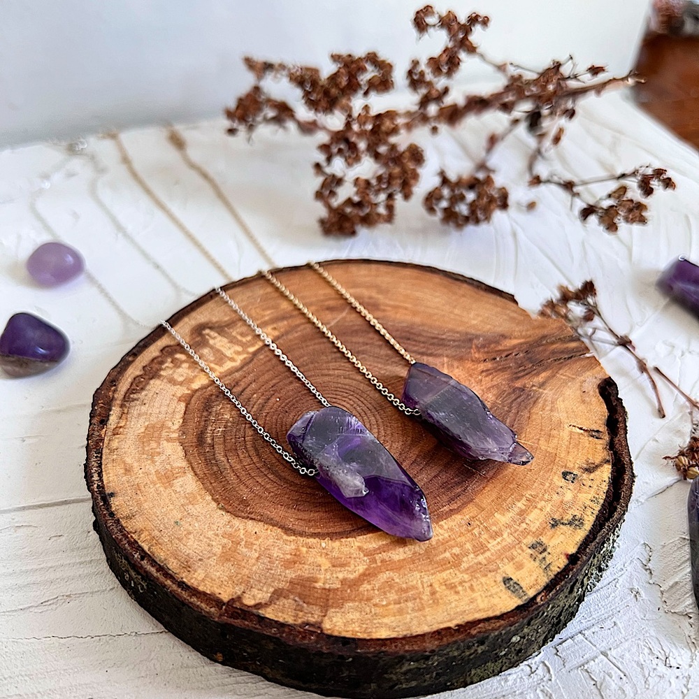 Amethyst Necklace in Sterling Silver and Gold Filled Chain Options